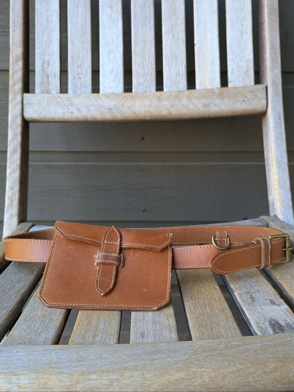 VTG 80s Banana Republic English Saddle Hide Leather Money Belt Size 32